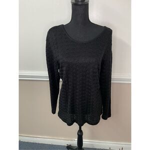 Adolfo II Black Lace Long Sleeve Blouse Size Medium